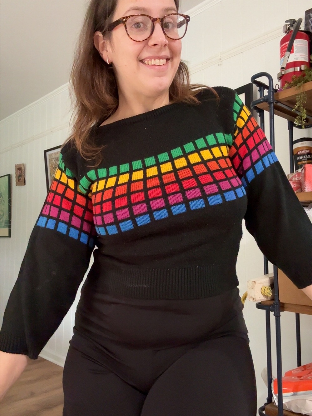 80s rainbow crop sweater